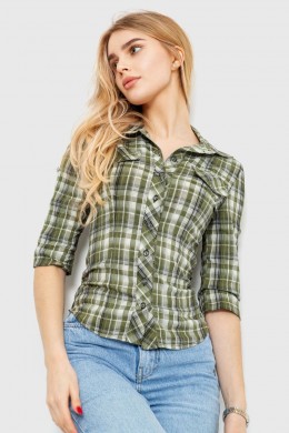 Рубашка женская в клетку, цвет хаки, 230R063