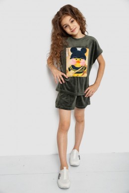 Костюм для девочек велюровый, цвет хаки, 102R1528