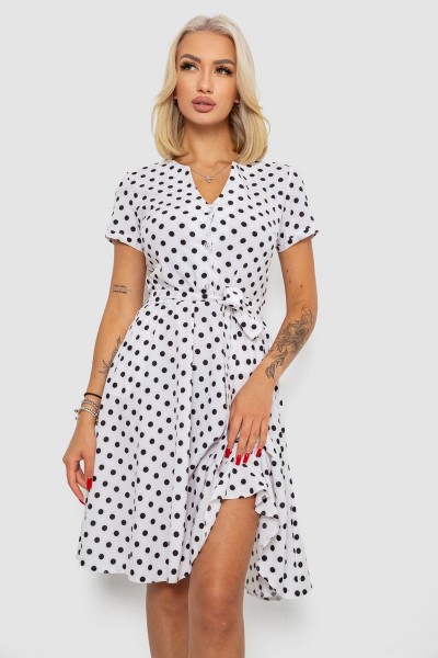 Платье софт с принтом в горох, цвет белый, 230R0032-2