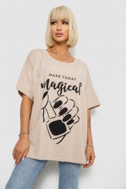 Футболка женская с принтом, цвет светло-бежевый, 244R6005-1