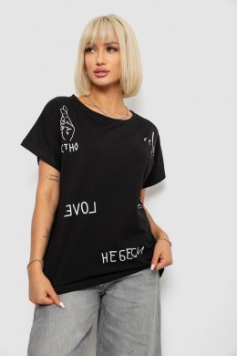Футболка женская с принтом, цвет черный, 244R2316-5