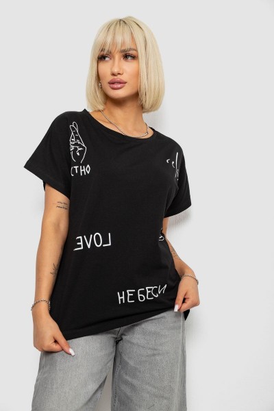 Футболка женская с принтом, цвет черный, 244R2316-5