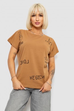 Футболка женская с принтом, цвет коричневый, 244R2316-5