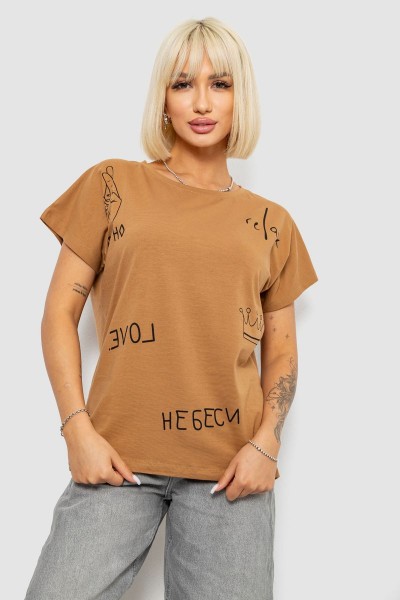 Футболка женская с принтом, цвет коричневый, 244R2316-5