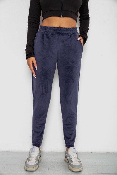 Спортивные штаны велюровые женские на флисе, цвет синий, 238R58648