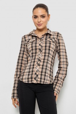 Рубашка женская в клетку, цвет бежево-серый, 230R064-1