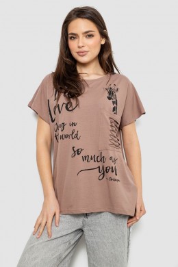 Футболка женская с принтом, цвет мокко, 244R3011