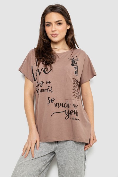 Футболка женская с принтом, цвет мокко, 244R3011