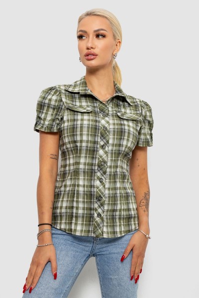 Рубашка женская в клетку, цвет хаки, 230R065-5