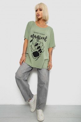 Футболка женская с принтом, цвет оливковый, 244R6005-1