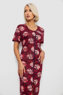 Халат жіночий на блискавці з принтом, колір бордовий, 257R1030-1