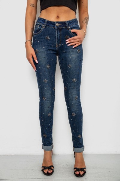 Джинсы женские однотонные Skinny, цвет синий, 244RA-019