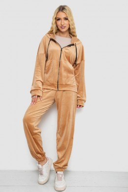 Спортивный костюм женский велюровый, цвет темно-бежевый, 238R107