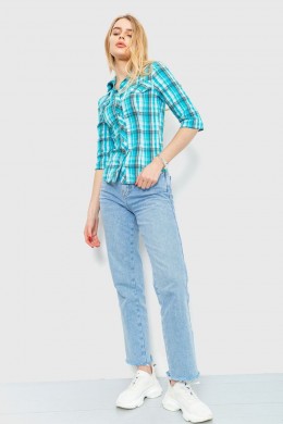 Рубашка женская в клетку, цвет голубой, 230R063