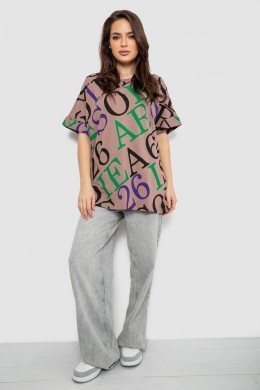 Футболка женская с принтом, цвет бежевый, 244R4002-1