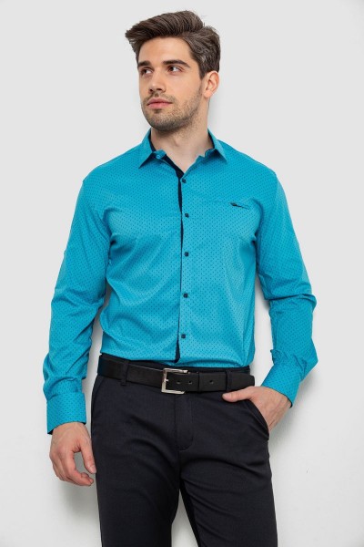 Рубашка мужская с принтом, цвет бирюзовый, 214R7173