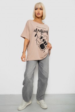 Футболка женская с принтом, цвет бежевый, 244R6005-1