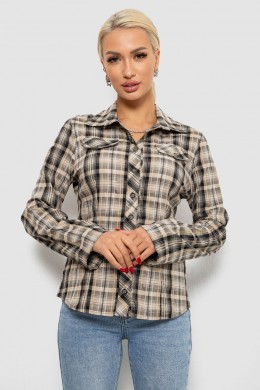 Рубашка женская в клетку, цвет бежевый, 230R064-1