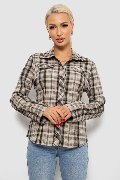 Рубашка женская в клетку, цвет бежевый, 230R064-1