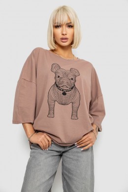 Футболка женская с принтом, цвет мокко, 244R3008