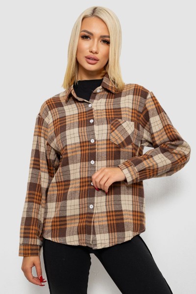 Рубашка женская в клетку, цвет коричневый, 244R1070-2