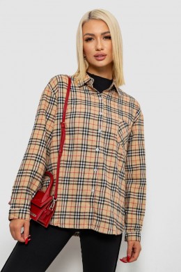 Рубашка женская в клетку, цвет бежевый, 244R1070-3