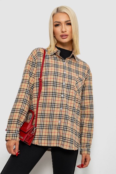 Рубашка женская в клетку, цвет бежевый, 244R1070-3
