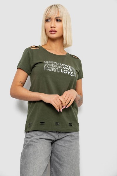 Футболка жіноча з принтом, колір хакі, 244R2232