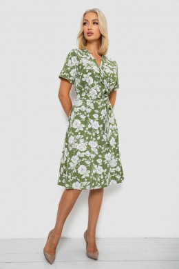 Платье софт на запах с принтом, цвет оливковый, 230R0107