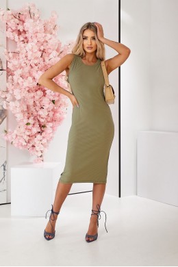 Сукня однотонна в рубчик, колір оливковий, 257R707