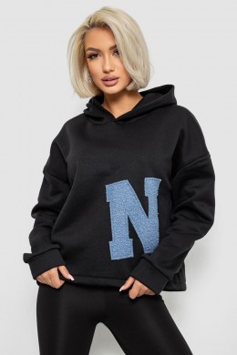 Худи женский с капюшоном на флисе, цвет черный, 257R335