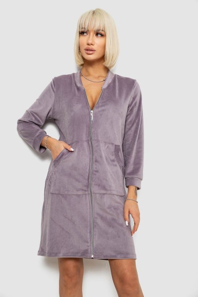 Халат жіночий велюровий на блискавці, колір темно-бузковий, 257R1023