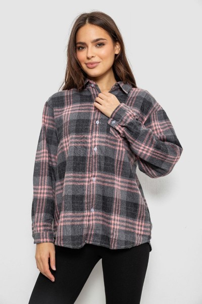 Рубашка женская в клетку, цвет серо-персиковый, 244R1070-2
