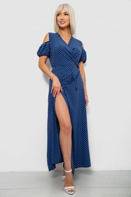 Платье женское на запах в горошек софт, цвет синий, 257R358-3