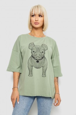 Футболка женская с принтом, цвет светло-оливковый, 244R3008