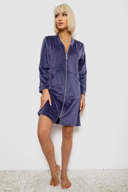 Халат жіночий велюровий на блискавці, колір чорнильний, 257R1023