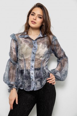 Блуза жіноча з принтом шифонова, колір сірий, 230R1503-1