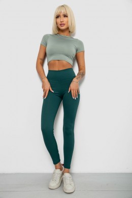 Лосины однотонные в рубчик, цвет зеленый, 244R686