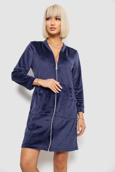 Халат жіночий велюровий на блискавці, колір синій, 257R1023