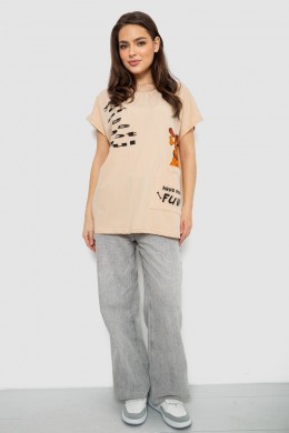 Футболка женская с принтом, цвет светло-бежевый, 244R3002