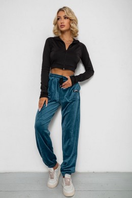 Спортивні штани велюрові жіночі на флісі, колір петроль, 238R58649-1