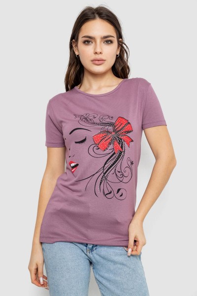 Футболка женская с принтом, цвет сливовый, 244R503