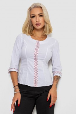 Блуза классическая с вышивкой, цвет белый, 230R03-1
