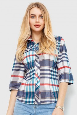 Рубашка женская в клетку, цвет сине-серый, 230R063