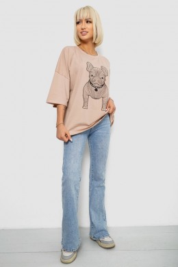 Футболка женская с принтом, цвет бежевый, 244R3008