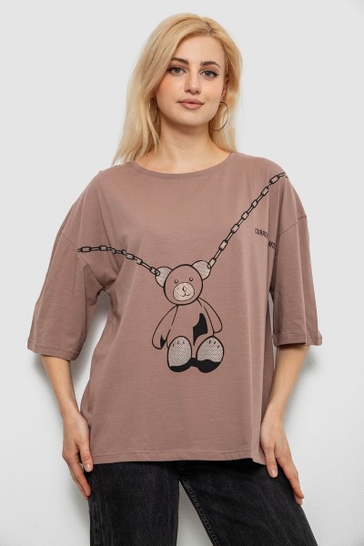 Футболка женская с принтом, цвет мокко, 244R2016