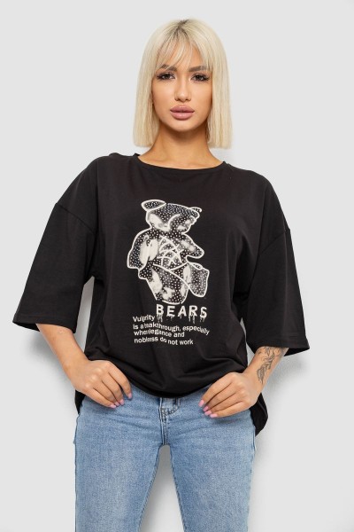 Футболка женская с принтом, цвет черный, 244R2029-5