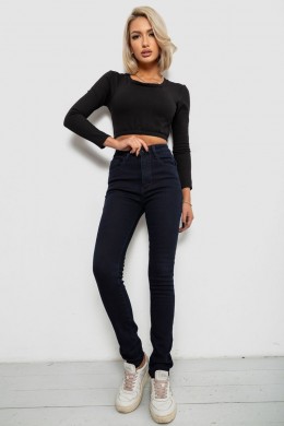 Джинси жіночі однотонні на флісі, колір темно-синій, 244RS017
