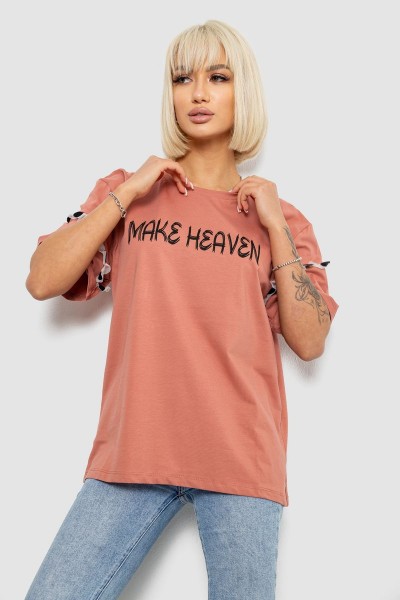 Футболка женская с принтом, цвет пудровый, 244R2351