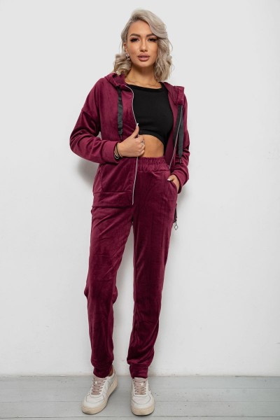 Спортивный костюм женский велюровый, цвет бордовый, 257R4119